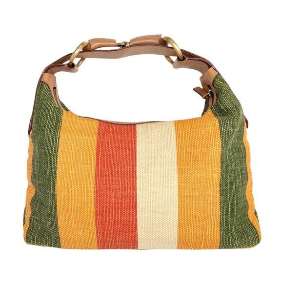 GUCCI Vintage Horsebit Multicolor Stripe Hobo Bag Zip Camel Canvas [106018] - Picture 5 of 12